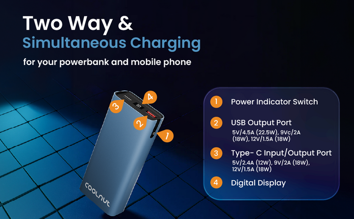 Powerbank | 10.000 mAh mit 45 W PD Schnellladefunktion für Smartphone und Tablet