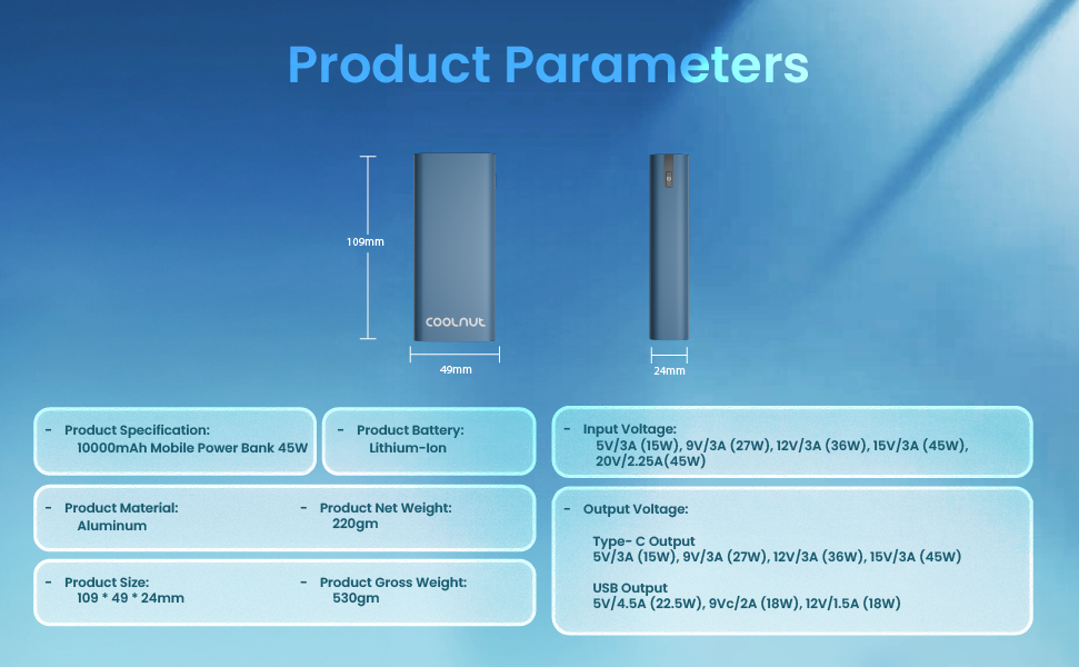 Powerbank | 10.000 mAh mit 45 W PD Schnellladefunktion für Smartphone und Tablet