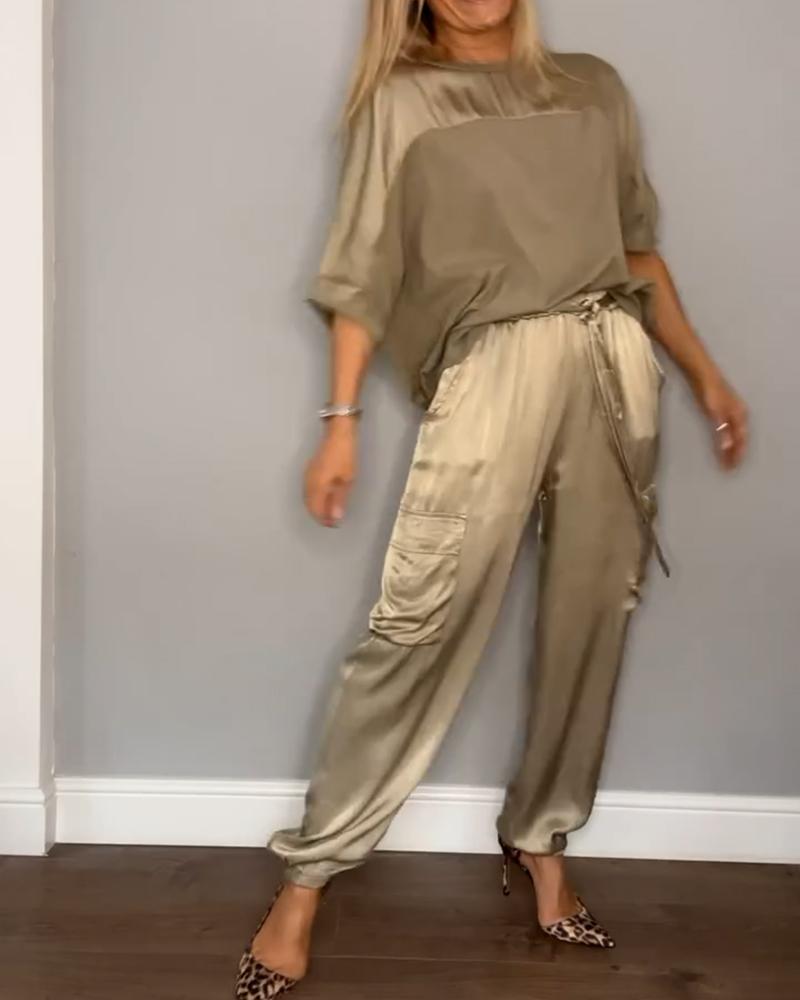 Damen 2-teiliges Set mit Halbarm | Elegantes Oberteil &amp; Unterteil | Bequemer Look für Büro &amp; Alltag