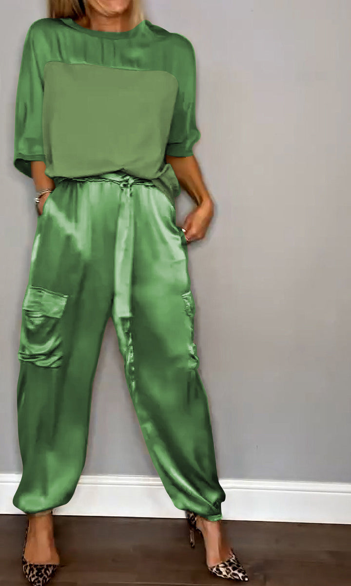Damen 2-teiliges Set mit Halbarm | Elegantes Oberteil &amp; Unterteil | Bequemer Look für Büro &amp; Alltag