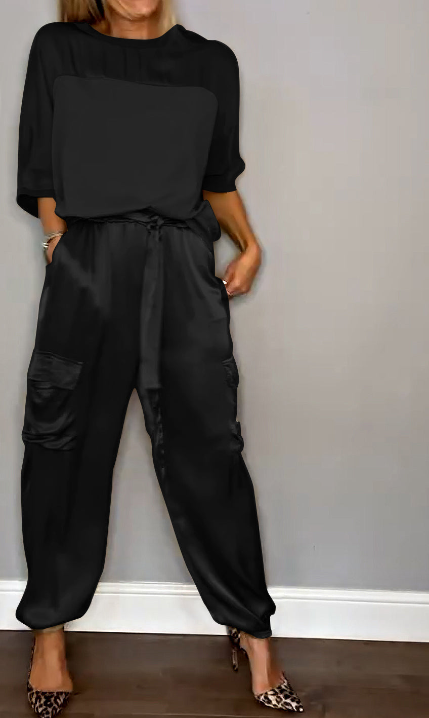 Damen 2-teiliges Set mit Halbarm | Elegantes Oberteil &amp; Unterteil | Bequemer Look für Büro &amp; Alltag