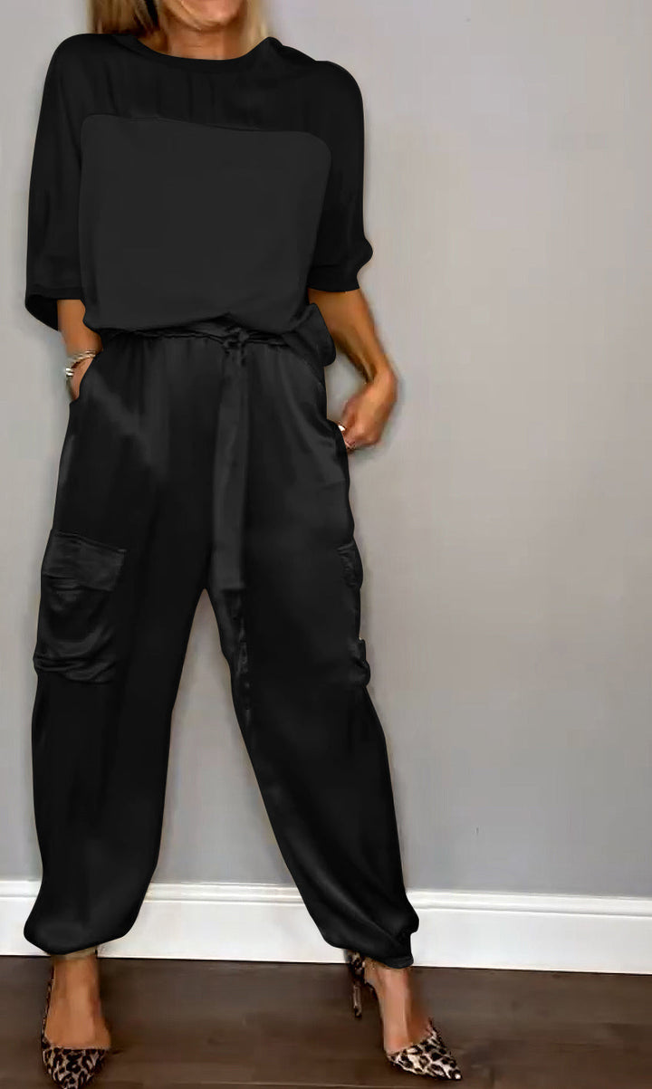 Damen 2-teiliges Set mit Halbarm | Elegantes Oberteil &amp; Unterteil | Bequemer Look für Büro &amp; Alltag
