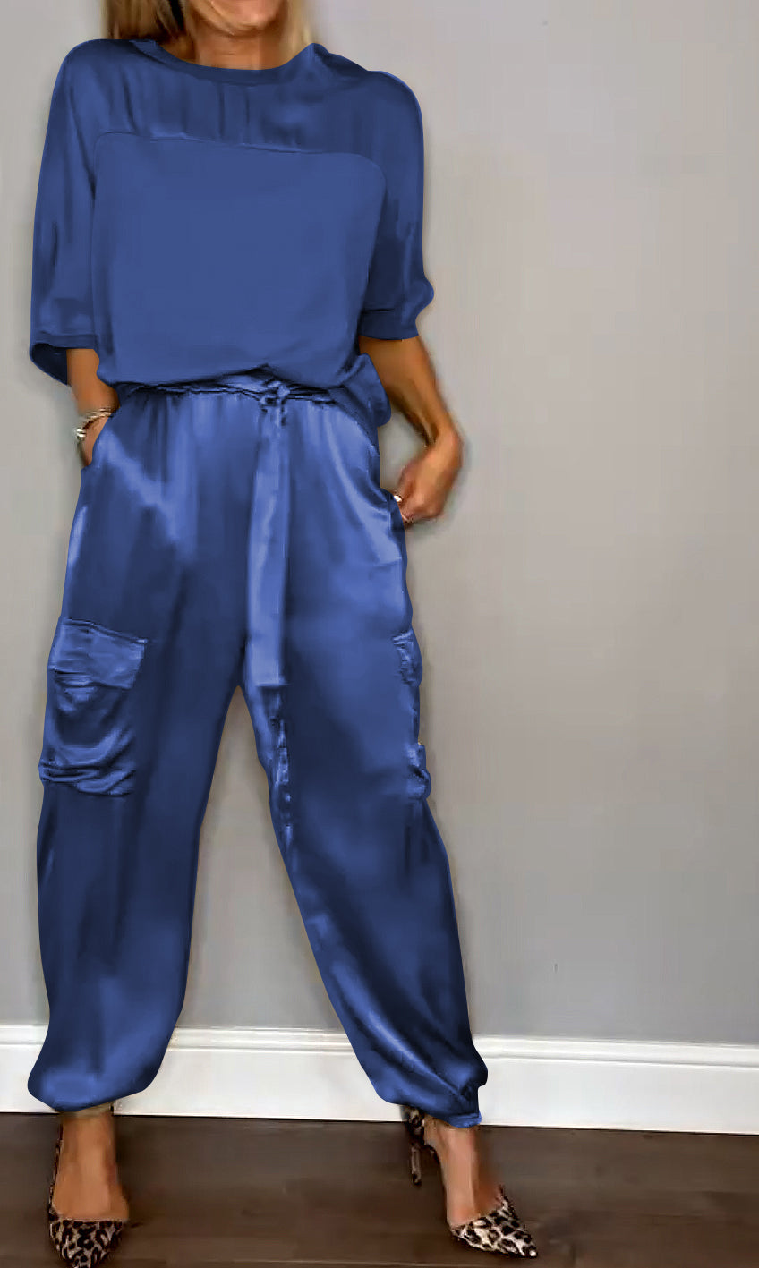 Damen 2-teiliges Set mit Halbarm | Elegantes Oberteil &amp; Unterteil | Bequemer Look für Büro &amp; Alltag