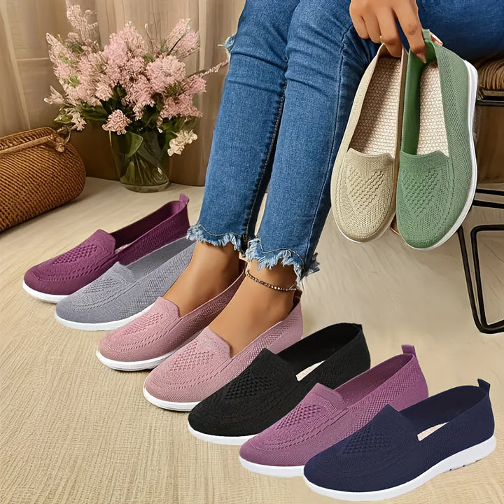 Damen Slip-On Schuhe ultraleicht &amp; atmungsaktiv | Orthopädisches Fußbett &amp; rutschfeste Sohle | Knit-Komfort für Alltag