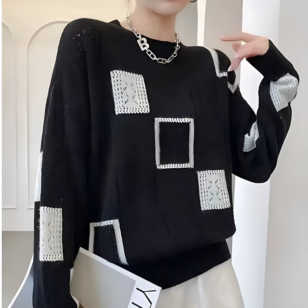 Damen Strickpullover mit geometrischem Muster | Weicher, warmer Pullover mit grafischem Design für Herbst und Winter im Alltag