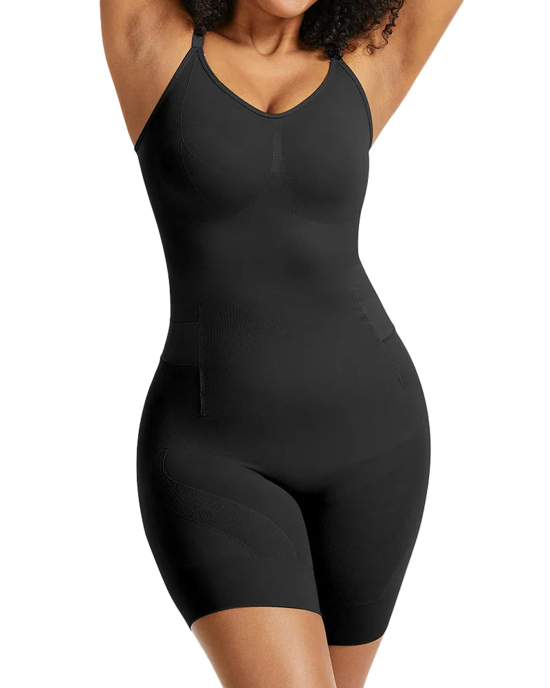 Body gainant correcteur avec modelage 6 zones + panneau toilette Easy-Off | Sans coutures sous les robes | Nude/Noir | XS-3XL
