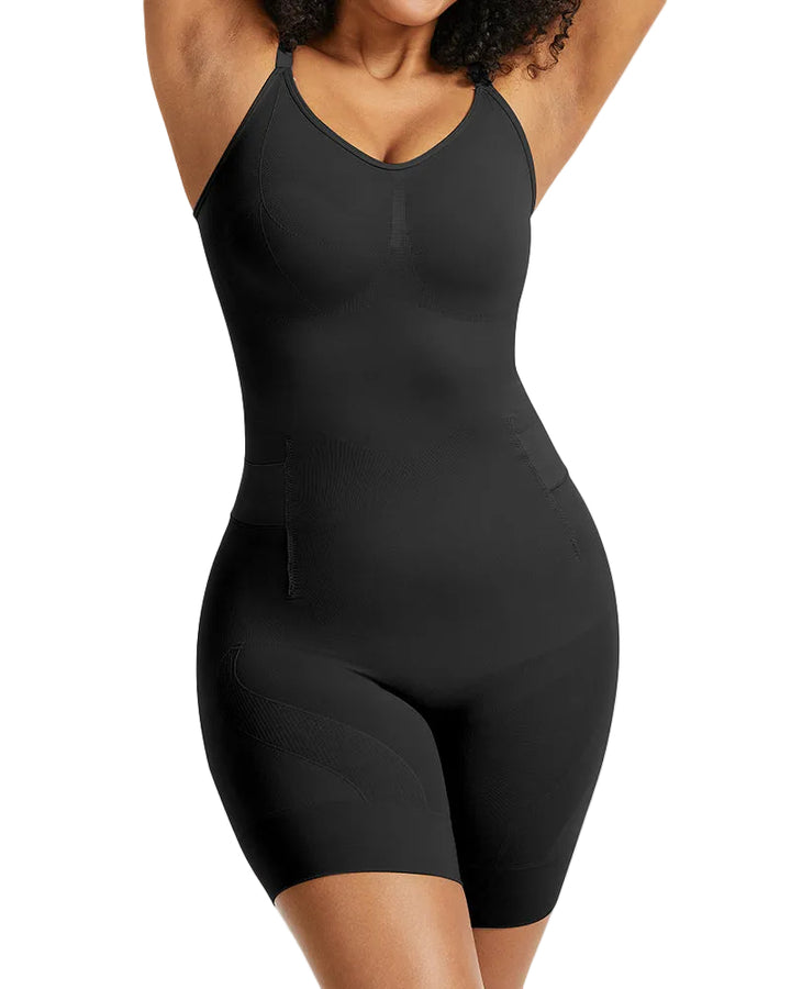 Body gainant correcteur avec modelage 6 zones + panneau toilette Easy-Off | Sans coutures sous les robes | Nude/Noir | XS-3XL