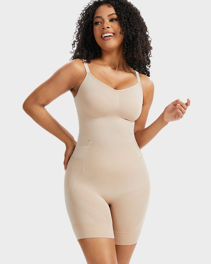 Body gainant correcteur avec modelage 6 zones + panneau toilette Easy-Off | Sans coutures sous les robes | Nude/Noir | XS-3XL