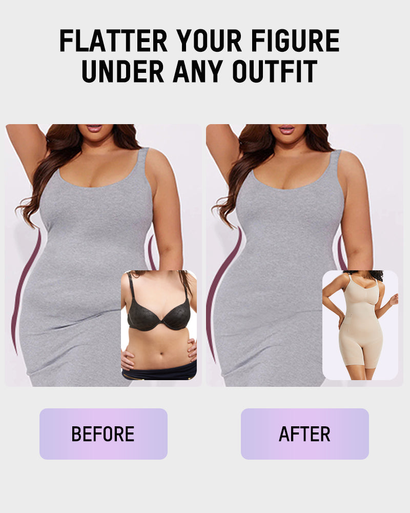 Body gainant correcteur avec modelage 6 zones + panneau toilette Easy-Off | Sans coutures sous les robes | Nude/Noir | XS-3XL