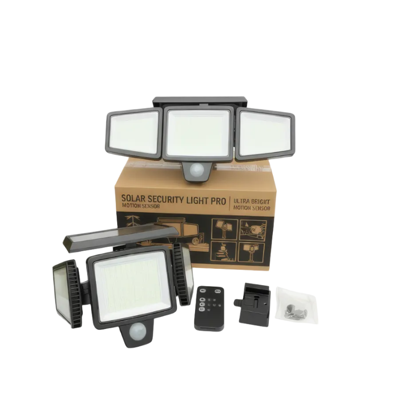 Solar-Außenleuchte mit Bewegungsmelder 270° | 3 Verstellbare LED-Köpfe | Fernbedienung &amp; IP65 Wasserdicht