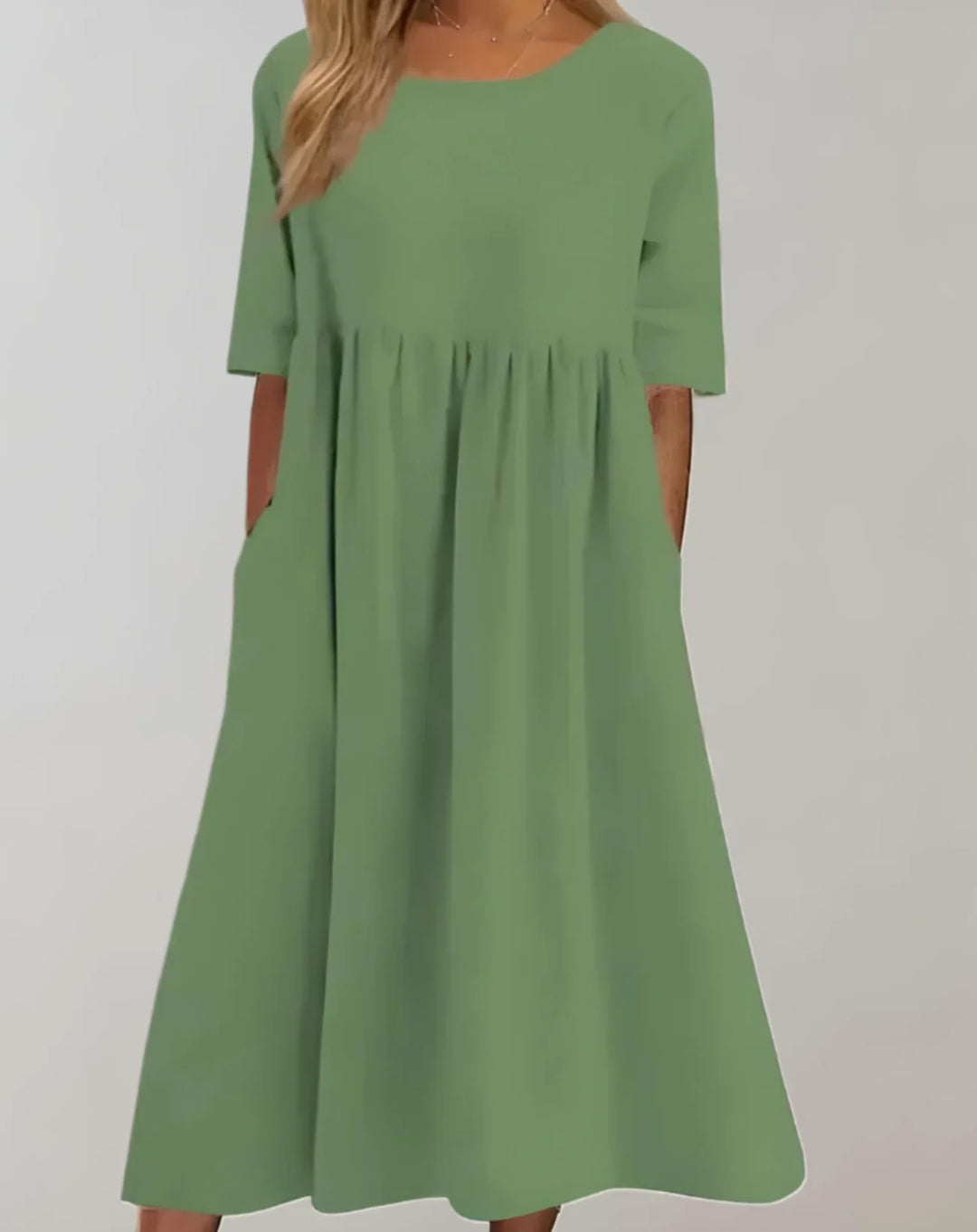 Damen Baumwollkleid mit geraffter Taille | locker &amp; atmungsaktiv | mit Seitentaschen für Alltag, Sommer &amp; Freizeit