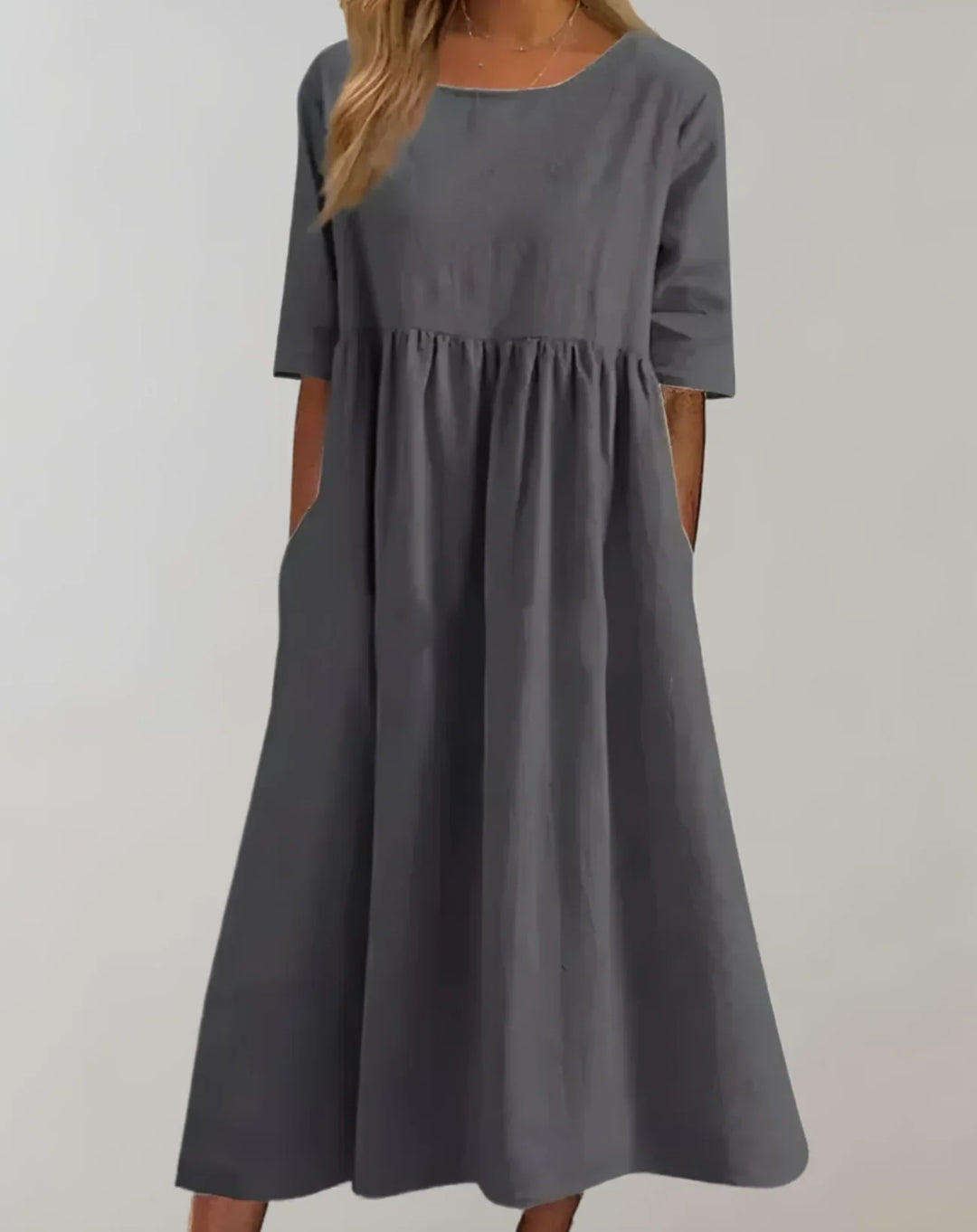 Damen Baumwollkleid mit geraffter Taille | locker &amp; atmungsaktiv | mit Seitentaschen für Alltag, Sommer &amp; Freizeit