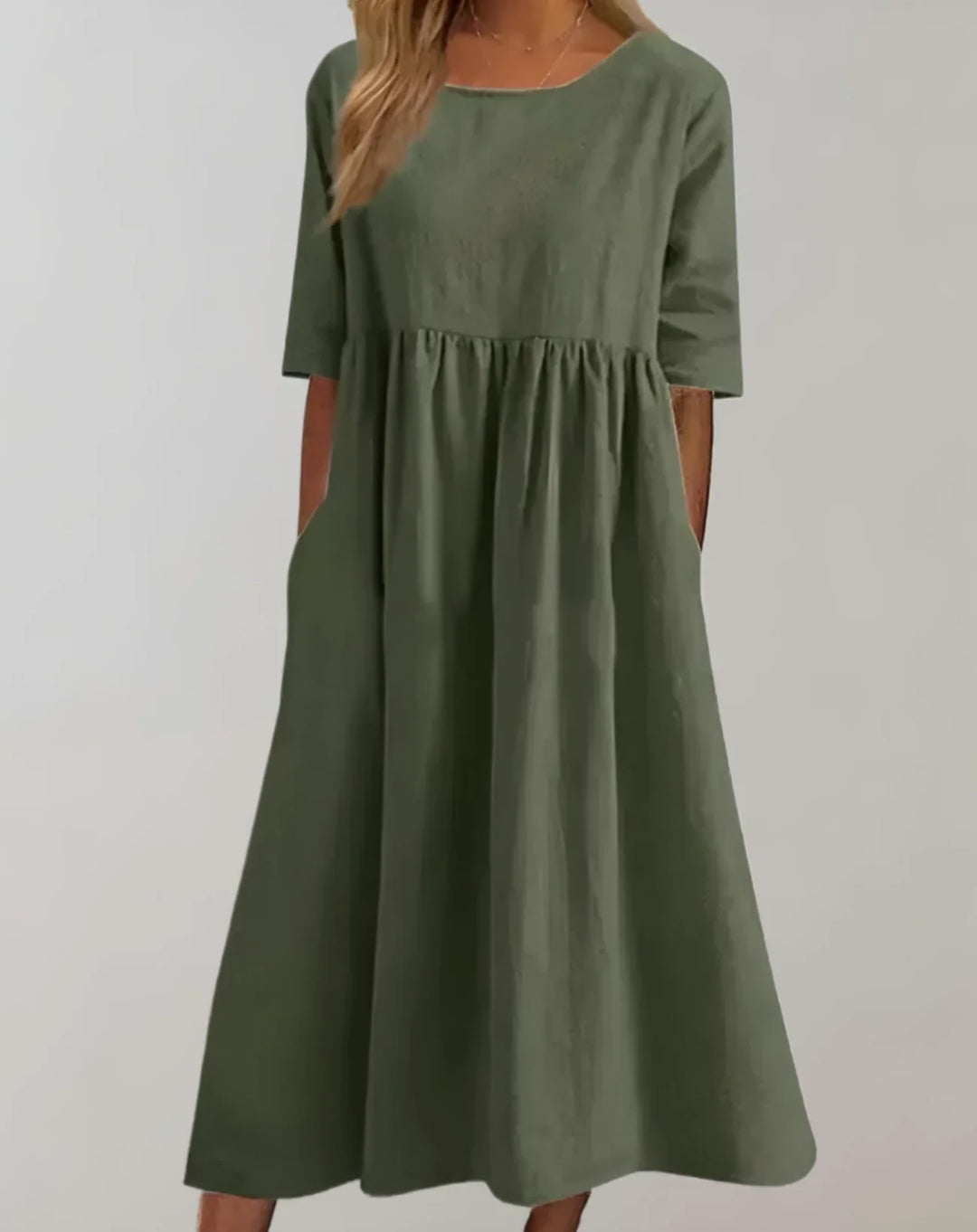 Damen Baumwollkleid mit geraffter Taille | locker &amp; atmungsaktiv | mit Seitentaschen für Alltag, Sommer &amp; Freizeit