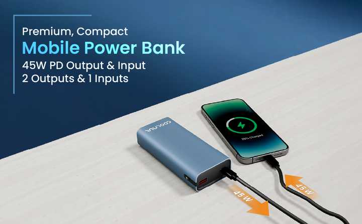 Powerbank | 10.000 mAh mit 45 W PD Schnellladefunktion für Smartphone und Tablet