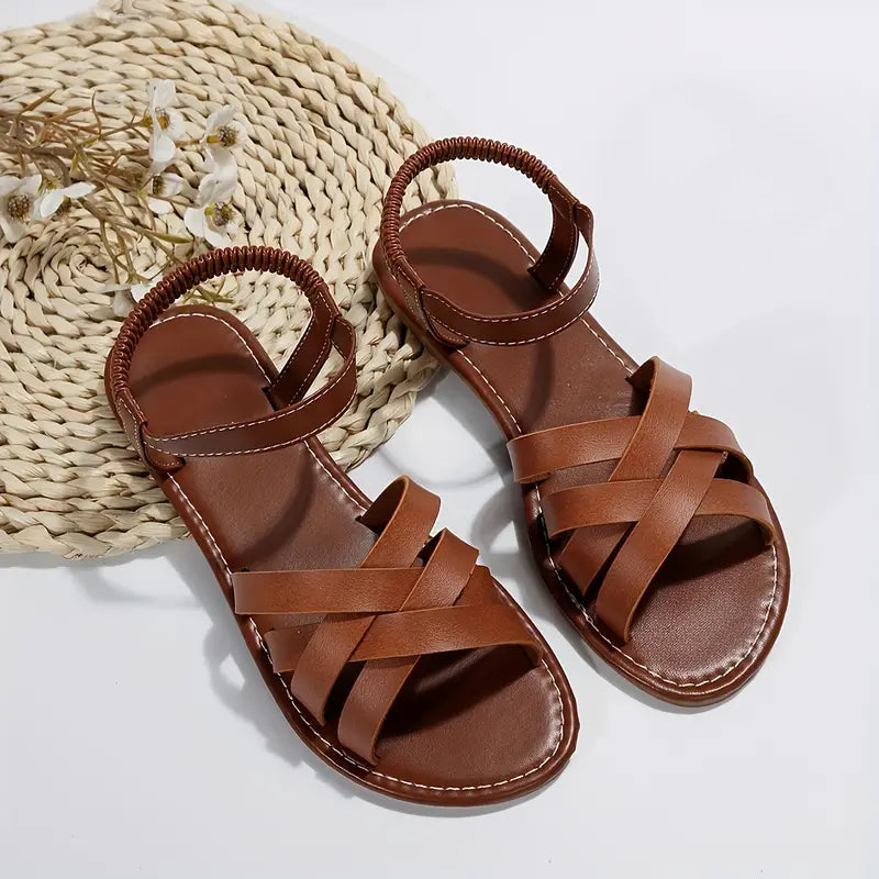 Damen Orthopädische Sandalen mit Geflochtenen Riemen | Bequeme Flachsandalen mit Elastischem Fersenriemen | Sommerschuhe für Alltag &amp; Urlaub