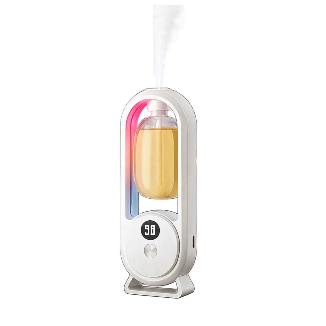 Automatischer Raumduftspender | Kabelloser Aroma-Diffuser mit 5 Sprühstufen, Stimmungslicht und USB-Ladung