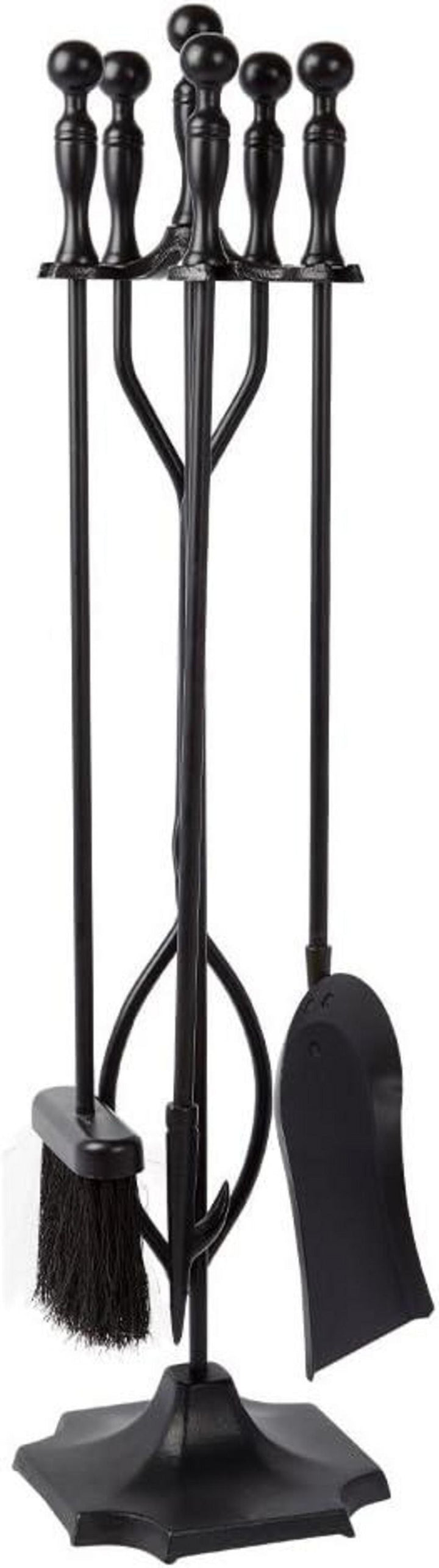 Kaminbesteck Set 5-teilig | Schmiedeeisernes Kaminzubehör mit Feuerzange, Schaufel, Bürste, Schürhaken und Ständer für Kamin und Ofen