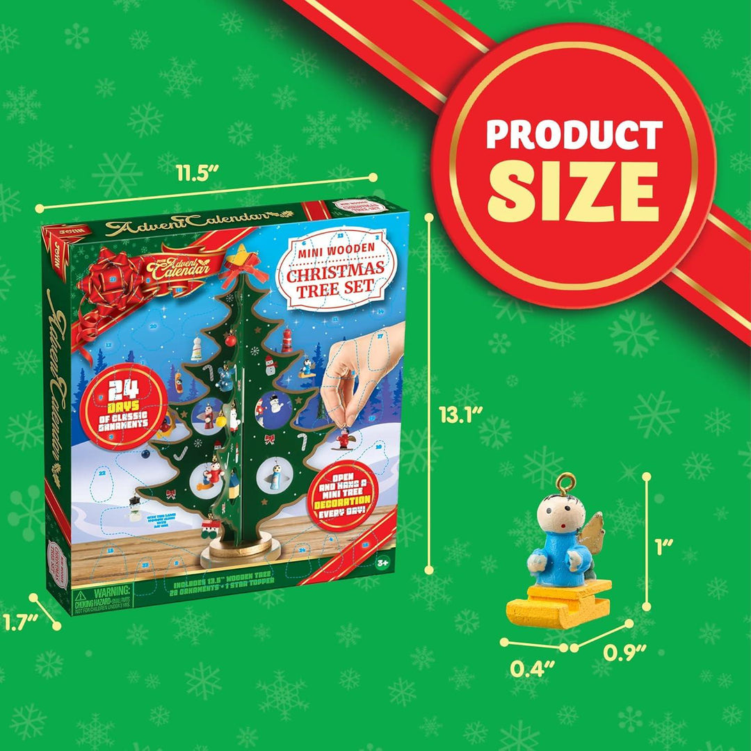 Adventskalender 2026 mit Holz-Weihnachtsbaum | 24 Tage Weihnachts-Countdown mit 28 Ornamenten, Sternspitze und Baumschmuck für Kinder