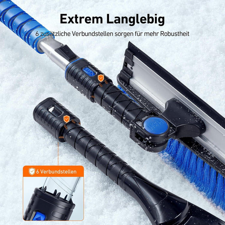 Eiskratzer Auto ausziehbar bis 119,9 cm mit Schneebesen | 3-in-1 Schneebürste mit 180° Drehkopf, Silikonabzieher und EVA-Griff