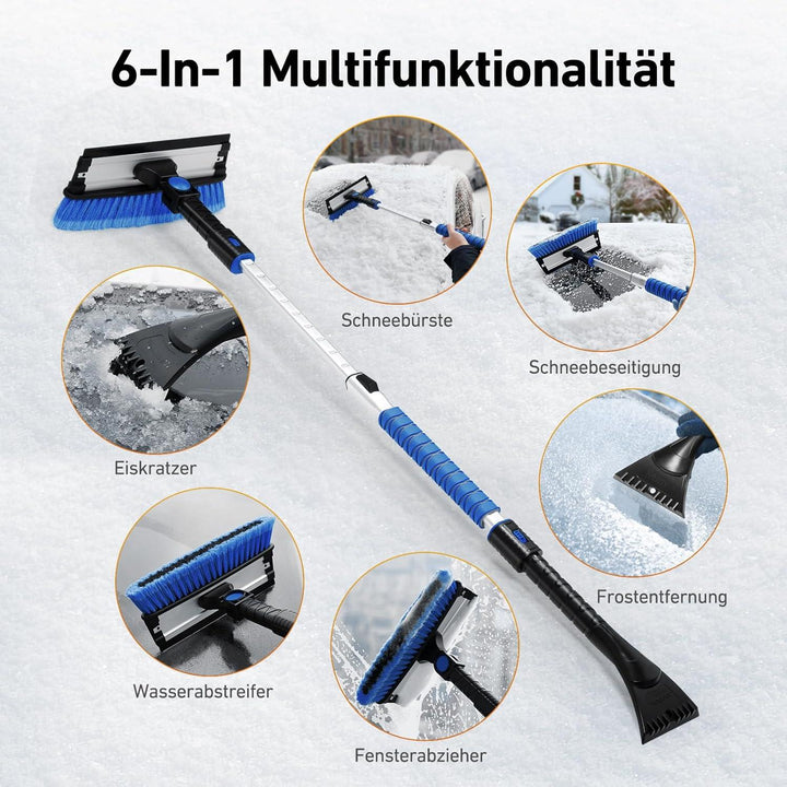 Eiskratzer Auto ausziehbar bis 119,9 cm mit Schneebesen | 3-in-1 Schneebürste mit 180° Drehkopf, Silikonabzieher und EVA-Griff