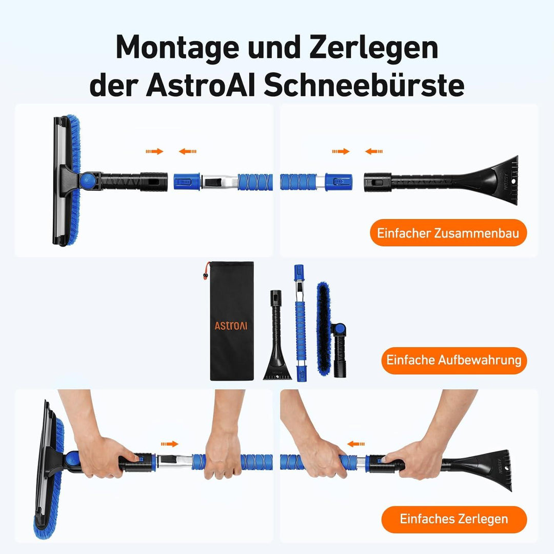 Eiskratzer Auto ausziehbar bis 119,9 cm mit Schneebesen | 3-in-1 Schneebürste mit 180° Drehkopf, Silikonabzieher und EVA-Griff
