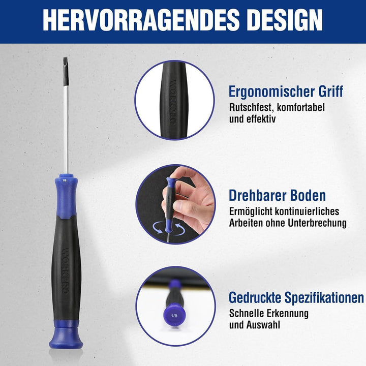 Mini Schraubendreher Set 10-teilig | Präzisions Schraubendreher mit Schlitz, Kreuz und Torx, Magnetisierer und Aufbewahrungstasche