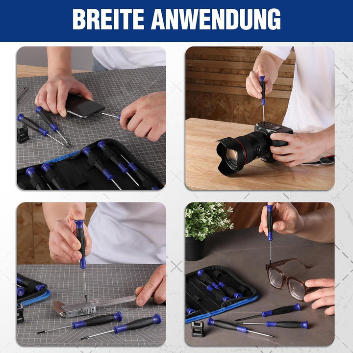 Mini Schraubendreher Set 10-teilig | Präzisions Schraubendreher mit Schlitz, Kreuz und Torx, Magnetisierer und Aufbewahrungstasche