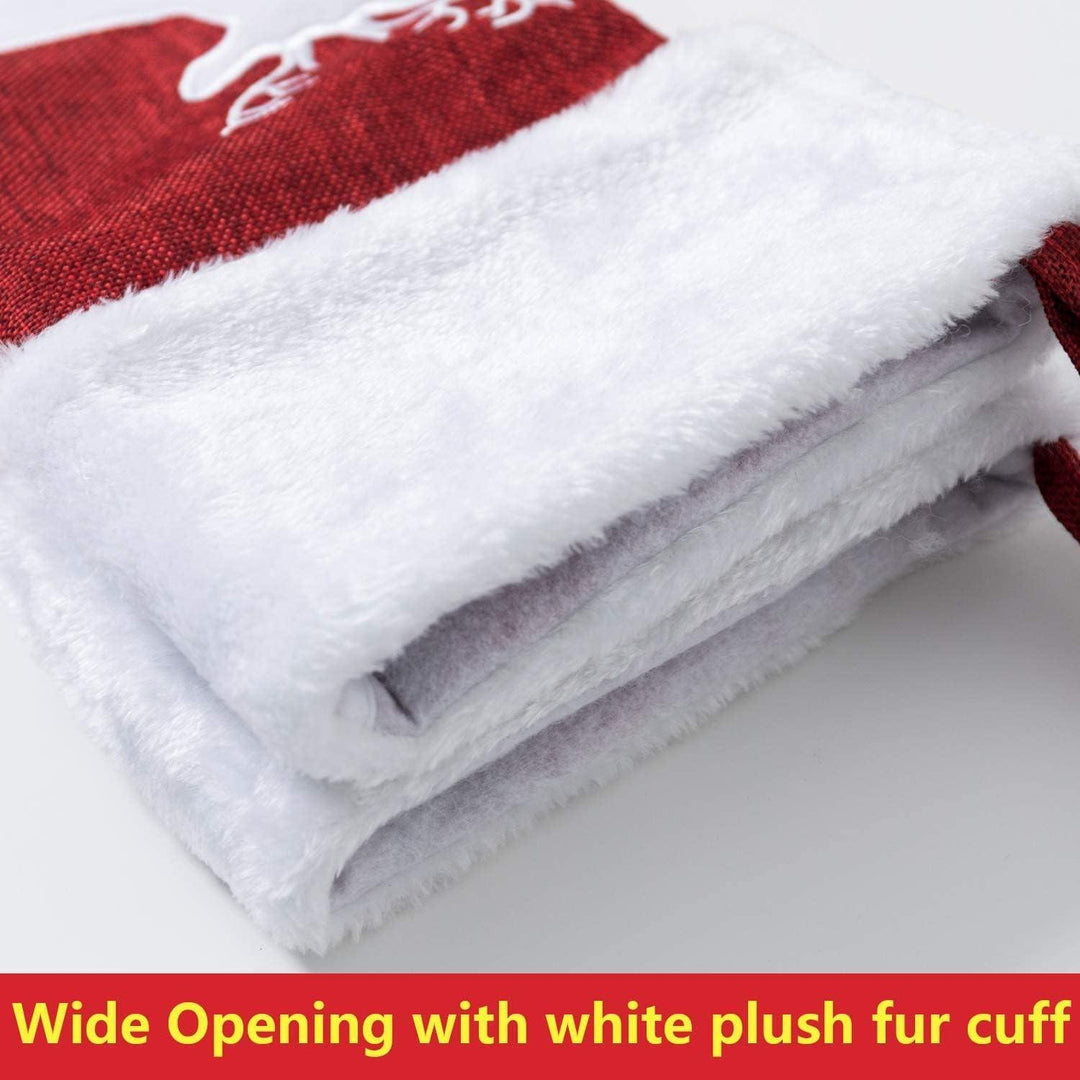 Weihnachtsstrümpfe 2er Set 45 x 20 cm | Große rote Nikolausstrümpfe mit Rentiermotiv und Aufhängeöse zum Befüllen und Dekorieren