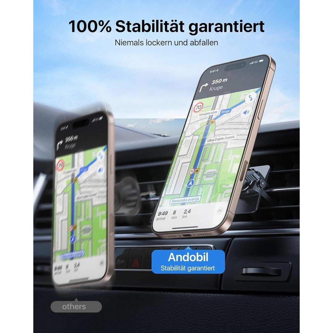 MagSafe Handyhalterung Auto mit 20 N55-Magneten | Magnetische Smartphone-Halterung für Lüftungsschlitze mit 360° Drehung und Metallring