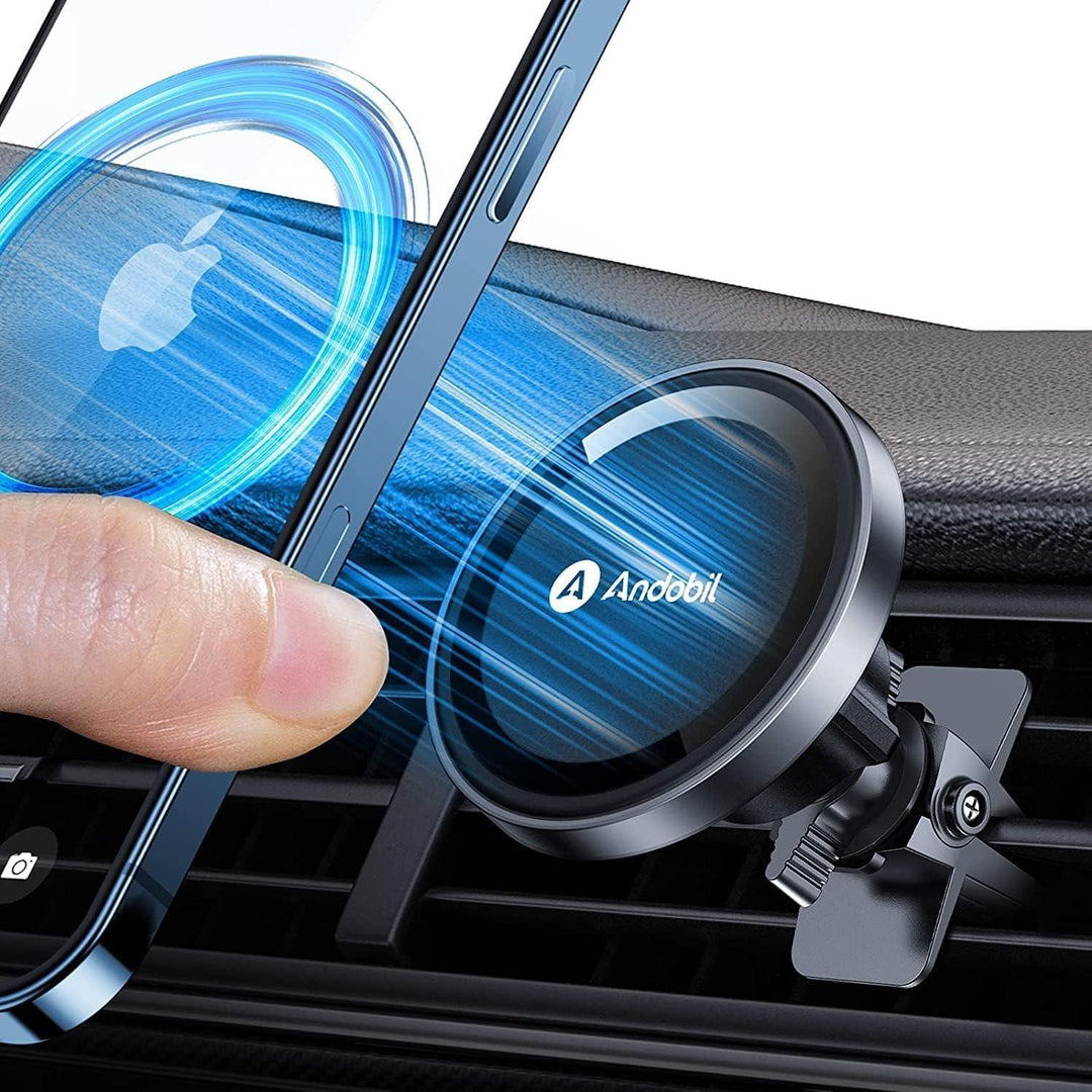 MagSafe Handyhalterung Auto mit 20 N55-Magneten | Magnetische Smartphone-Halterung für Lüftungsschlitze mit 360° Drehung und Metallring