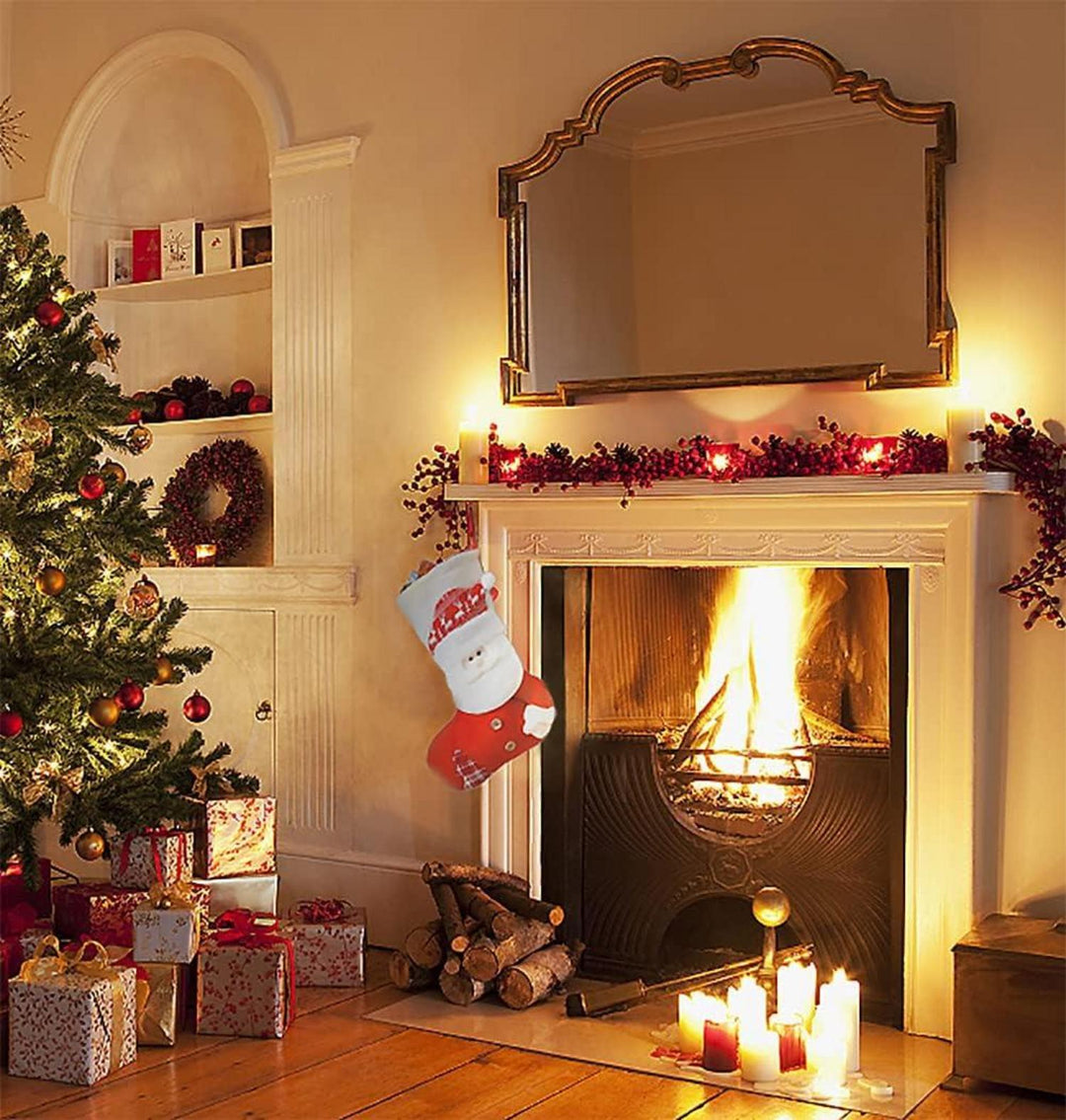 Weihnachtsstrümpfe mit Weihnachtsmann, Schneemann und Rentier | Große Nikolausstrümpfe in 3 Größen zum Befüllen und Aufhängen
