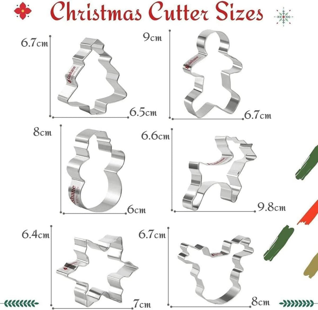 Weihnachts-Ausstechformen 6-teilig aus Edelstahl | Keksausstecher für Kinder mit festlichen Motiven, ca. 8 cm, spülmaschinenfest