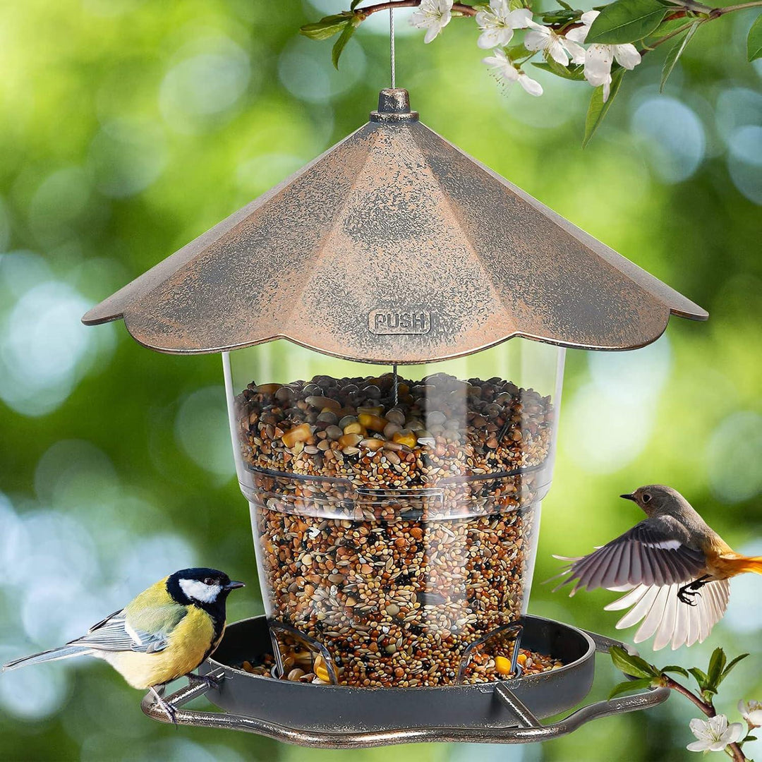 Vogelfutterhaus zum Aufhängen | Faltbarer Vogelfutterspender mit großem Futtersilo, Wetterschutz und automatischer Futterzufuhr