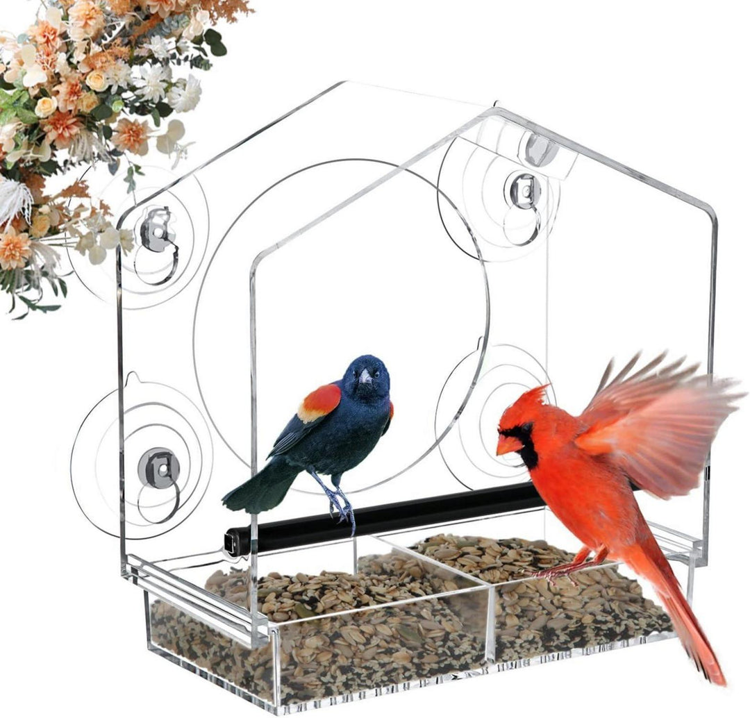 Vogelfutterhaus für Fenster | Vogelfutterspender mit starken Saugnäpfen, herausziehbarer Futterschale und Ablauföffnungen