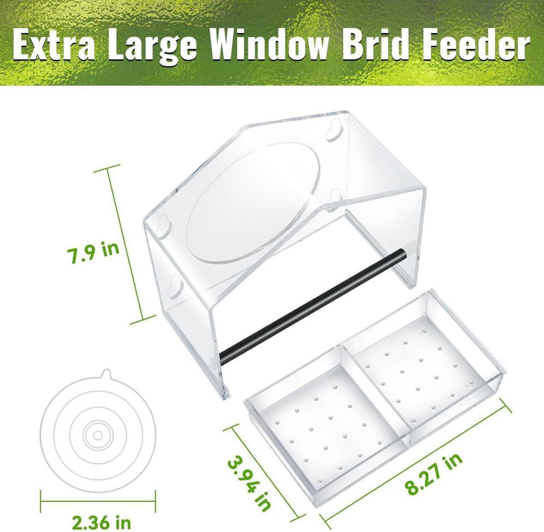 Vogelfutterhaus für Fenster | Vogelfutterspender mit starken Saugnäpfen, herausziehbarer Futterschale und Ablauföffnungen