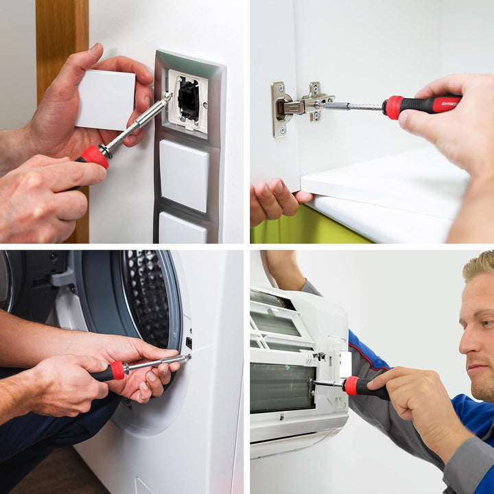 Multibit Schraubendreher 13-in-1 | Magnetischer Bithalter mit 12 Wechselbits, Teleskopschaft und Bitfach im Griff für Reparaturen