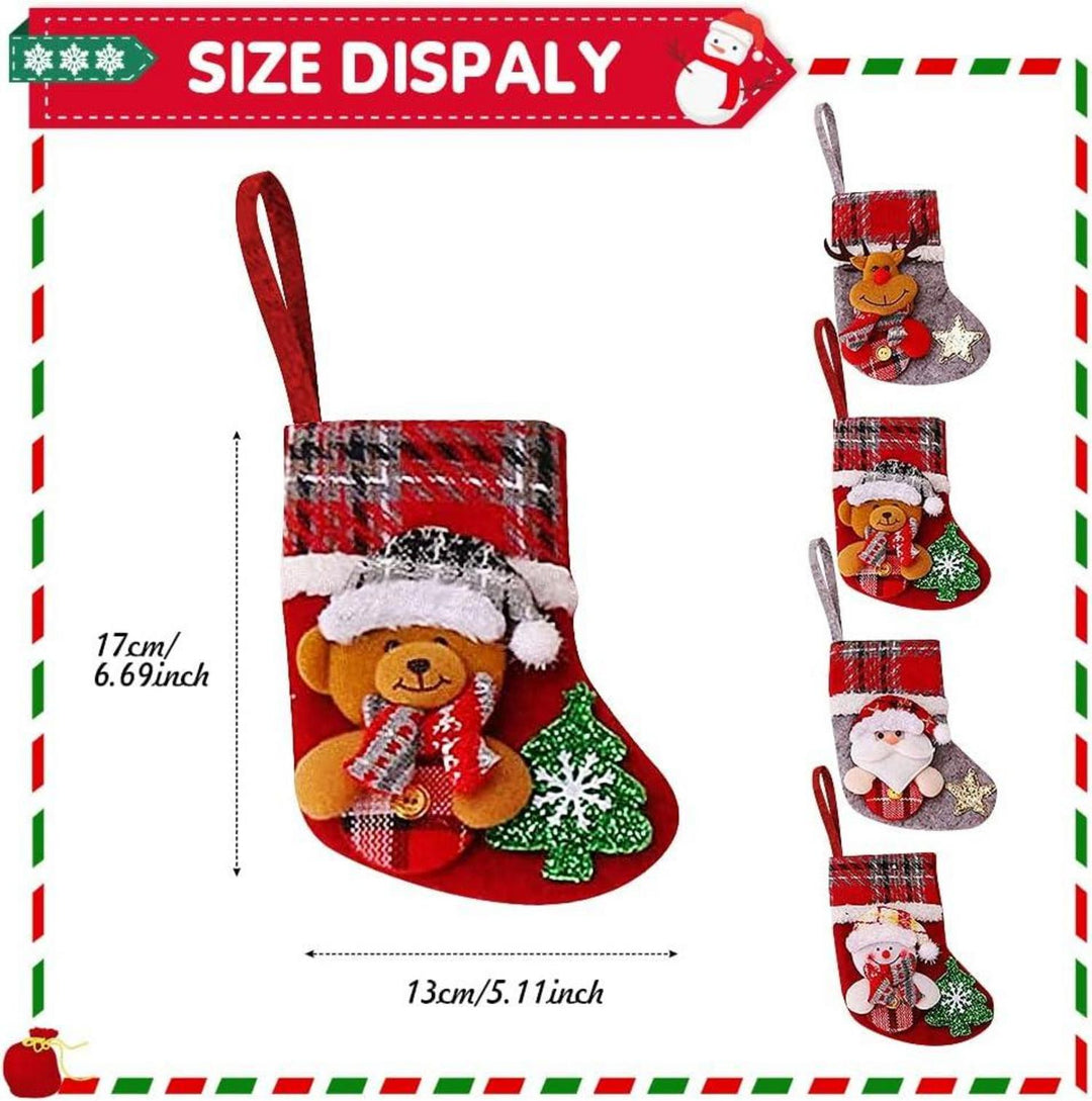 Nikolausstrümpfe Kinder 4er Set 17 x 13 cm | Weihnachtsstrümpfe aus Leinen mit 3D-Weihnachtsmotiven zum Befüllen und Aufhängen
