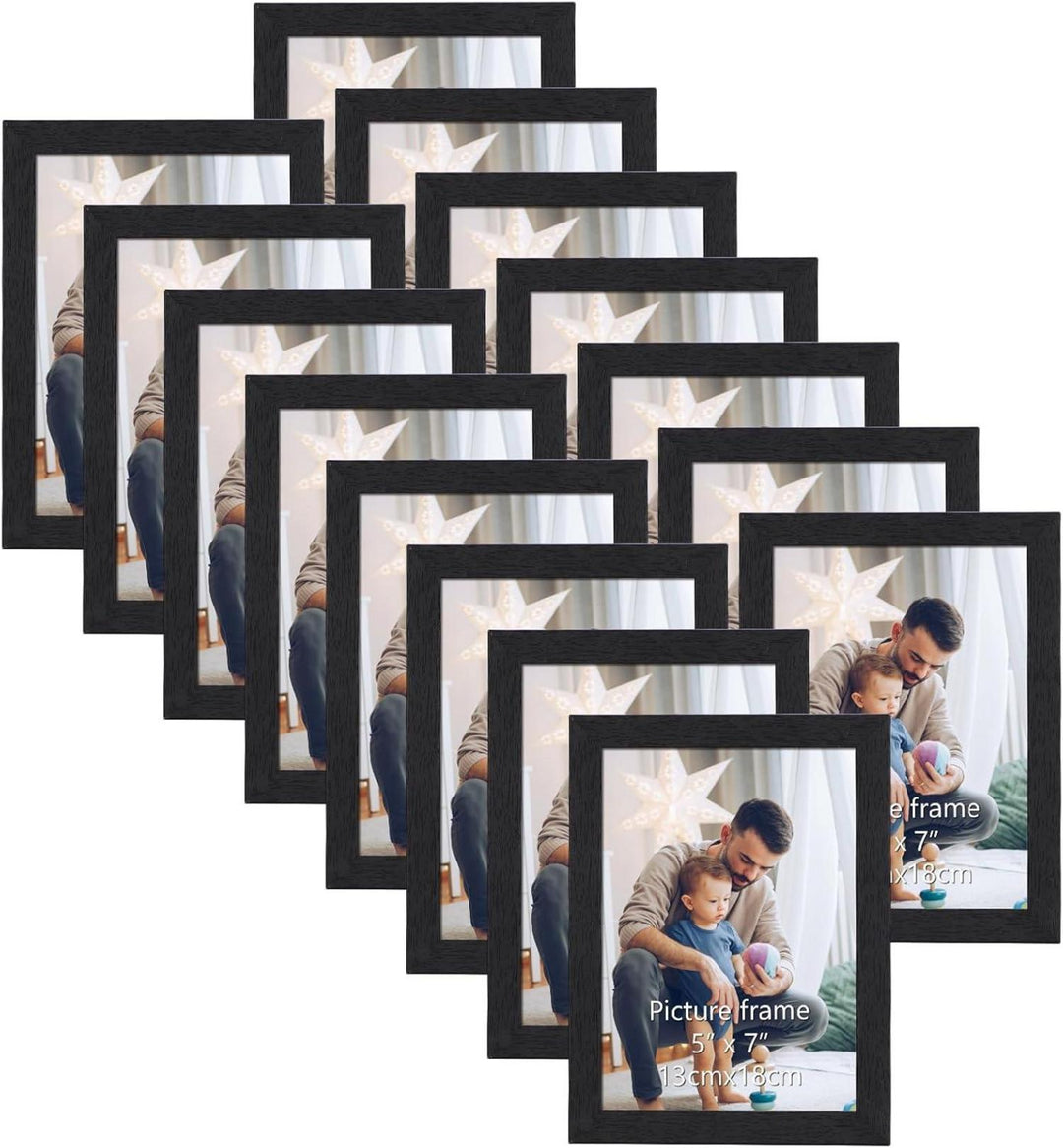 Bilderrahmen 13x18 cm 15er-Set | Fotorahmen mit Holzmaserung für Wand und Tisch, flexibel aufstellbar für Fotowände und Galerien