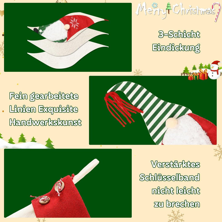 Weihnachtsstrümpfe 3er Set 45 cm aus Leinen | Große Nikolausstrümpfe mit 3D-Weihnachtsmann-Motiv zum Befüllen und Aufhängen