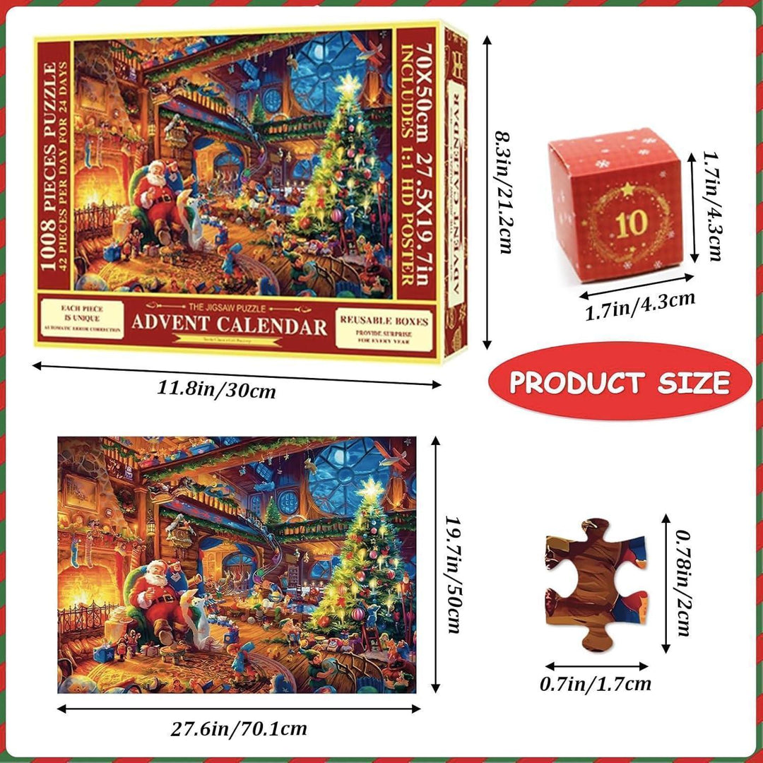 Adventskalender Puzzle 2026 mit 1008 Teilen | Weihnachtspuzzle mit 24 Boxen à 42 Teilen und Weihnachtsmotiv für Erwachsene und Kinder