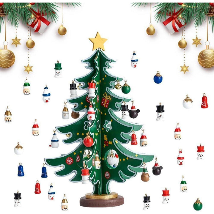 DIY Adventskalender für Kinder mit Mini-Weihnachtsbaum | 24 Tage Countdown mit 30 handbemalten Anhängern aus Holz und Harz zum Schmücken