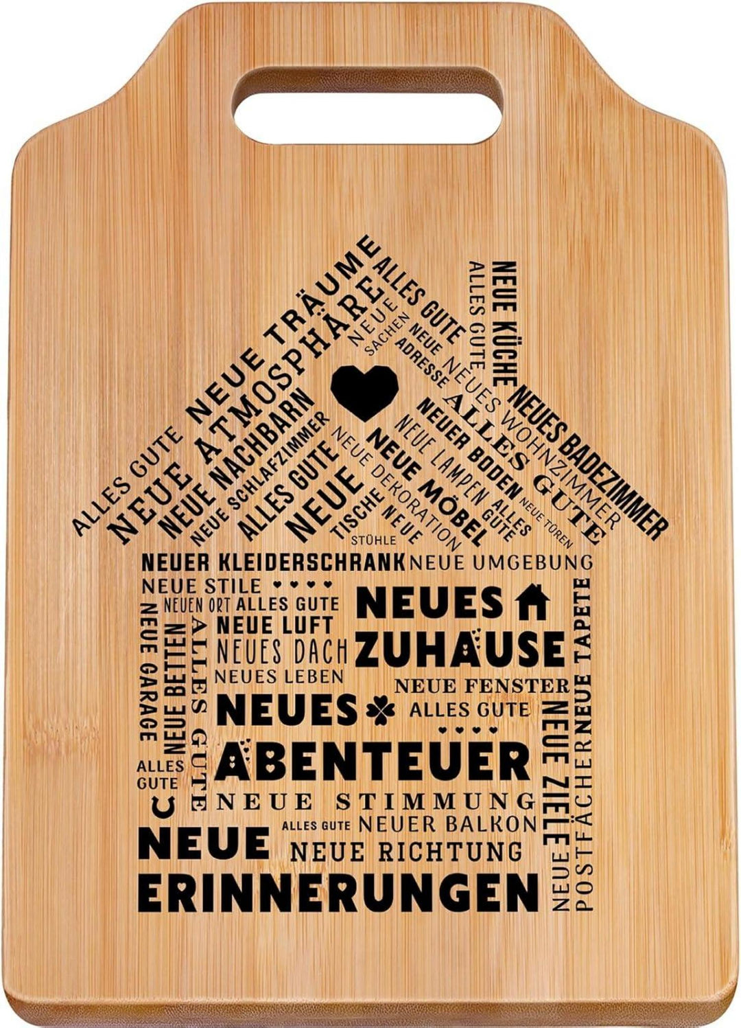 Bambus Schneidebrett als Einzugsgeschenk | Dekoratives Küchenbrett mit Hausmotiv und praktischem Griff zur Wohnungseinweihung