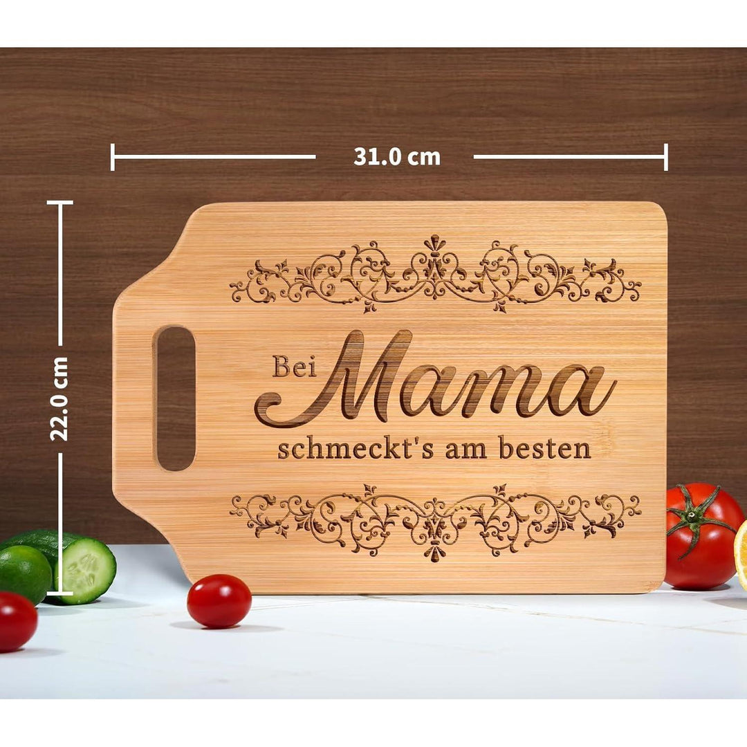 Schneidebrett für Mama | Graviertes Küchenbrett mit liebevollem Spruch als persönliches Geschenk zum Geburtstag oder zu Weihnachten