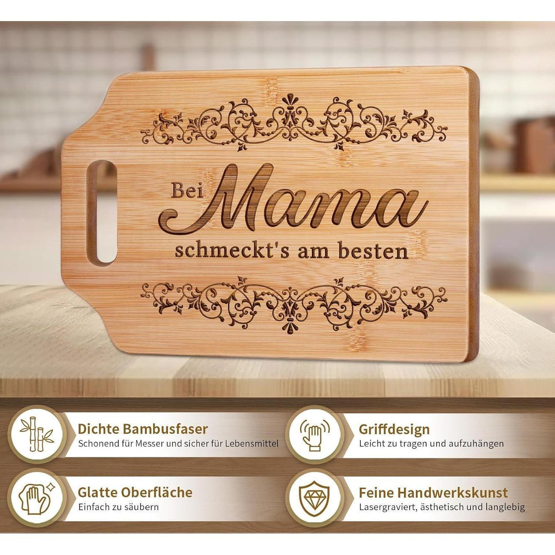 Schneidebrett für Mama | Graviertes Küchenbrett mit liebevollem Spruch als persönliches Geschenk zum Geburtstag oder zu Weihnachten
