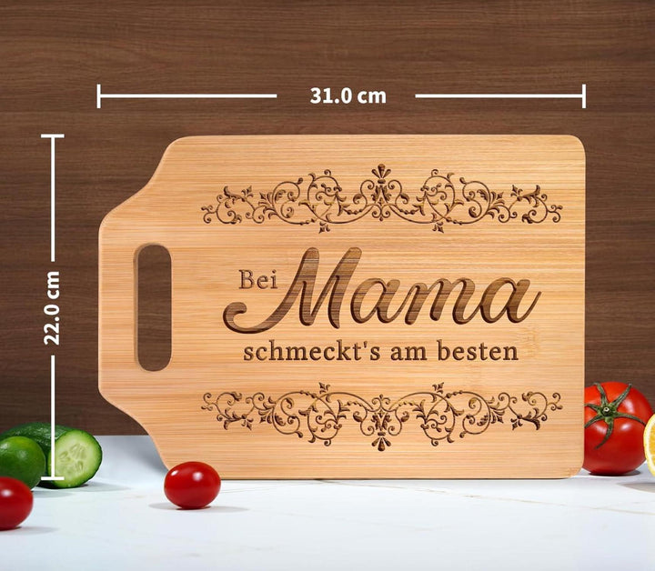 Schneidebrett für Mama | Graviertes Küchenbrett mit liebevollem Spruch als persönliches Geschenk zum Geburtstag oder zu Weihnachten