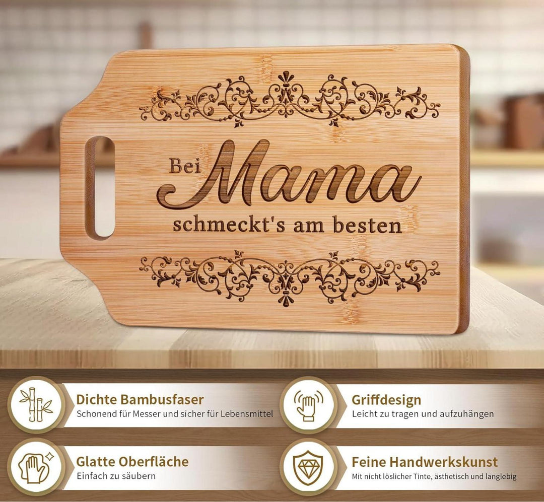 Schneidebrett für Mama | Graviertes Küchenbrett mit liebevollem Spruch als persönliches Geschenk zum Geburtstag oder zu Weihnachten