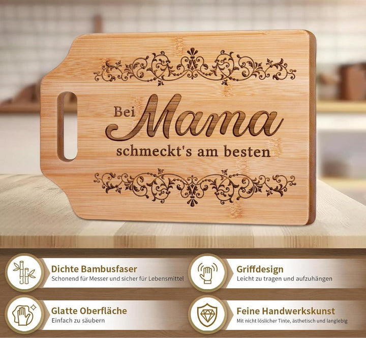 Schneidebrett für Mama | Graviertes Küchenbrett mit liebevollem Spruch als persönliches Geschenk zum Geburtstag oder zu Weihnachten