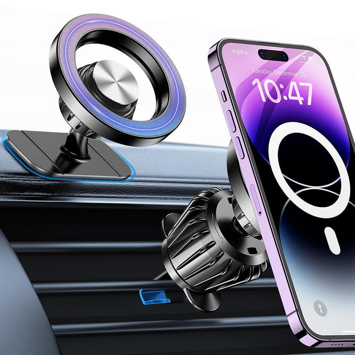 MagSafe Handyhalterung Auto mit 20 N55-Magneten | 360° drehbar für iPhone 17–13, mit Lüftungsklemme und Armaturenbrett-Befestigung