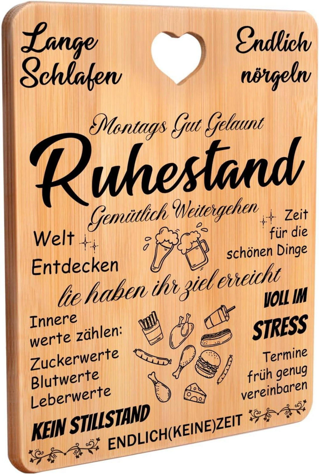 Ruhestand Geschenk Schneidebrett | Graviertes Bambusbrett mit Spruch und Tragegriff als Abschiedsgeschenk für Kollegen und Familie
