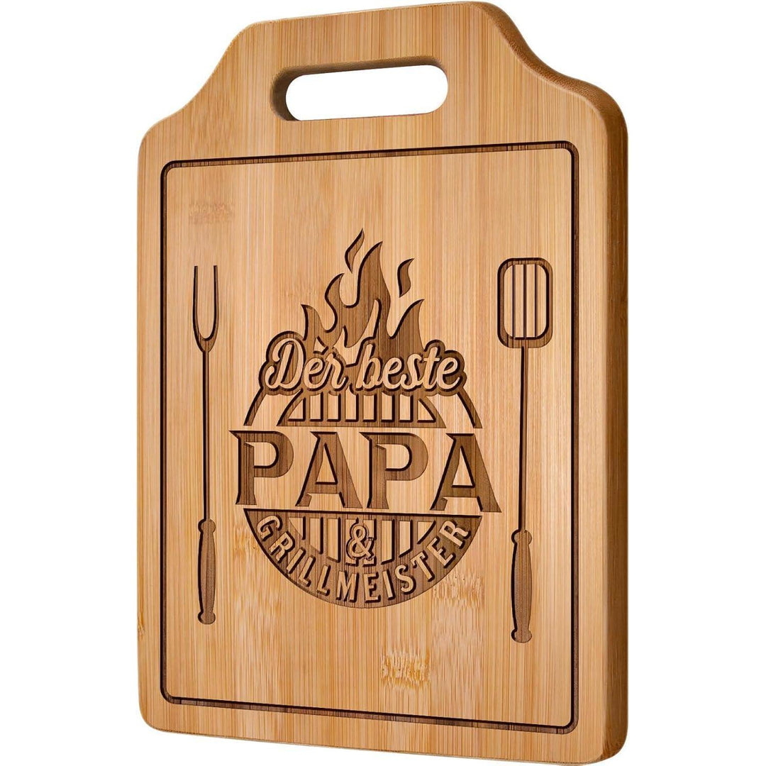 Schneidebrett für Papa | Graviertes Bambusbrett mit Grillmeister-Spruch als Geschenk zum Vatertag, Geburtstag oder zu Weihnachten